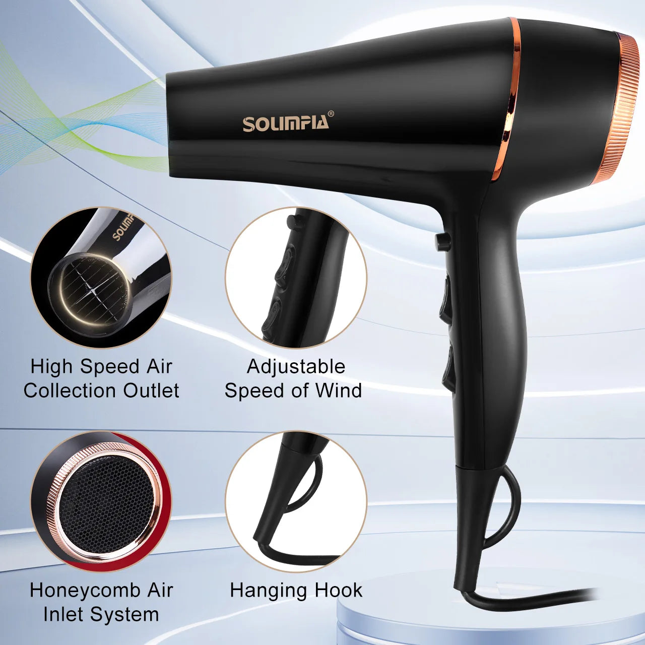 HATTEKER 2000W+ Ionic Hair Dryer – 5-Speed Heat, Salon-Quality at Home